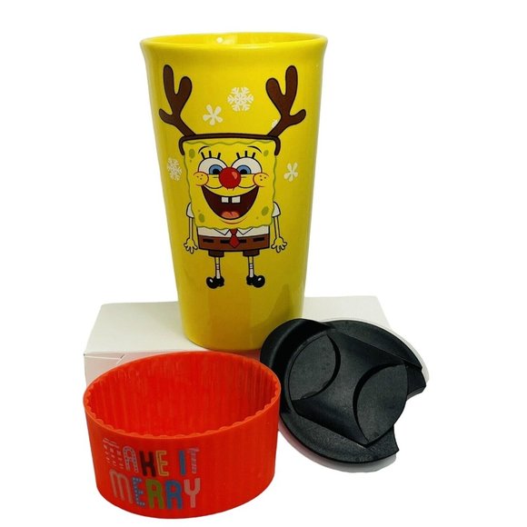 Spongebob Squarepants Travel Cup Silicone Sleeve Stephen Hillenburg 16oz Holiday - Picture 1 of 16